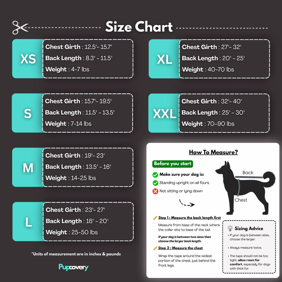 Dog surgical recovery suit showing chest and abdominal coverage for spay and neuter recovery