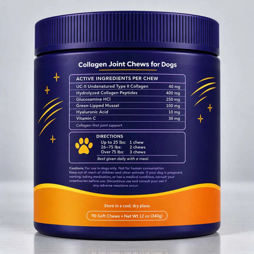 Mighty Zoomies – Dog Joint Supplement | Collagen Joint Chews with UC-II, Glucosamine & Green-Lipped Mussel – Hip & Joint Support for All Ages – 90 Soft Chews, Beef Flavor